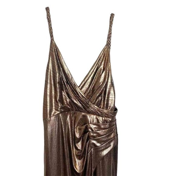 Retrofete Yesi Dress Bronze Gold Metallic Wrap Bodice Gown High Slit Women’s ~ S - Picture 8 of 15